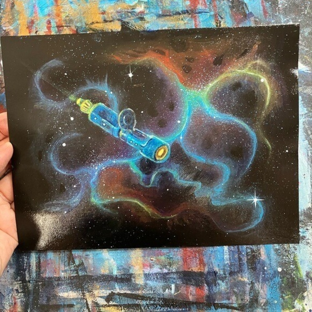 Original Painting UFO UAP Space Nebula colorful Sci-Fi Home Decor Galaxy Artwork